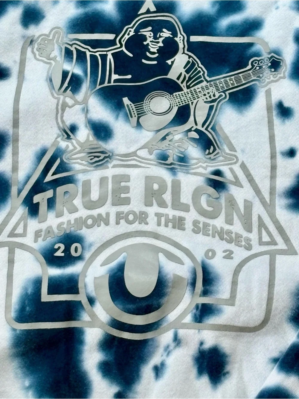 True Religion Men’s Blue and White Tie-Dye Crewneck Sweatshirt